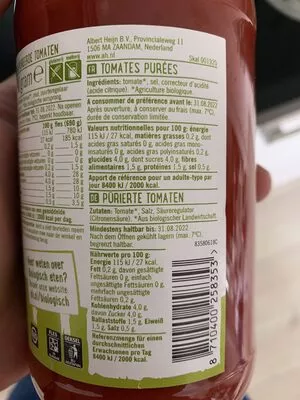 Lista de ingredientes del producto Albert Heijn Passata Di Pomodoro Albert Heijn 690g