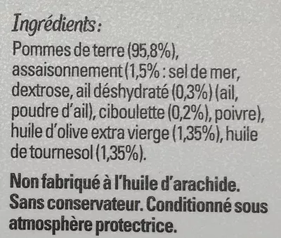 List of product ingredients Pommes de terre Bistrot Huile d'olive, Ail et Ciboulette McCain 400 g