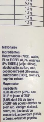 Liste des ingrédients du produit Mayonnaise Real  