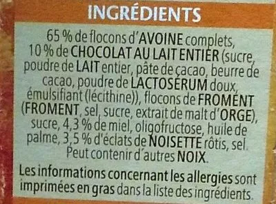Lista de ingredientes del producto Vitalis Roasted Muesli Chocolat Noisettes Dr. Oetker, Kraft 450 g
