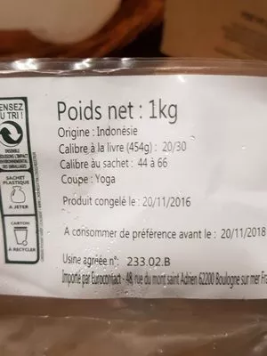 List of product ingredients 1KG Cuisse De Grenouille Yoga 21 / 30  1 kg