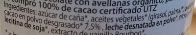 Lista de ingredientes del producto Crema Choco Avellanas Nuscobio Brinkers 