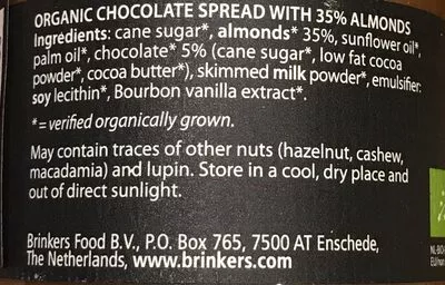 List of product ingredients Almond chocolate spread Brinkers 