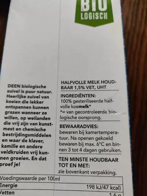 List of product ingredients Halfvolle Melk (houdbaar) Deen 1 l