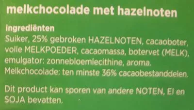 Lista de ingredientes del producto Melk hazelnoot chocolade g'woon 180 g