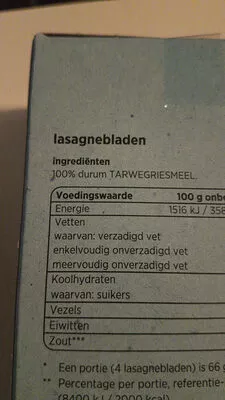 Lista de ingredientes del producto lasagnebladen g'woon 250 g