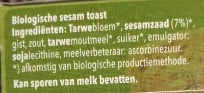 List of product ingredients Melba biologische toast sesam Van der Meulen 100 g