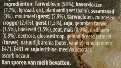 Lista de ingredientes del producto Melba luxe toast 7 granen Van der Meulen 100 g