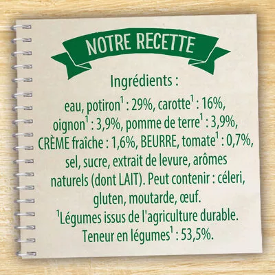Lista de ingredientes del producto Knorr Soupe Liquide Velouté potiron à la crème fraîche 1l Knorr 1000 ml