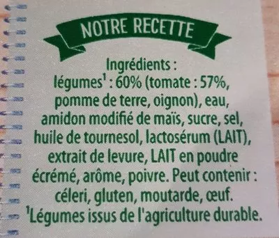 Lista de ingredientes del producto Knorr Soupe Douceur de Tomates à la Crème Fraîche 1l Lot x 2 Knorr 2000 ml