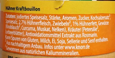 Liste des ingrédients du produit Hühner Kraftbouillion Knorr 88g