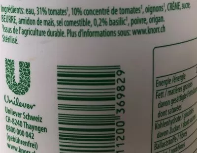 Lista de ingredientes del producto Veloute de tomate knorr 450g