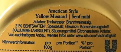 List of product ingredients American Style Yellow Mustard Hellmann’s 260g