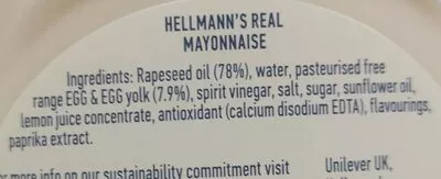 Liste des ingrédients du produit Hellmans mayonnaise Hellmann's 