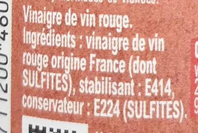 Liste des ingrédients du produit Amora Vinaigre Français de Vin Rouge Amora 250 ml (250 ml)