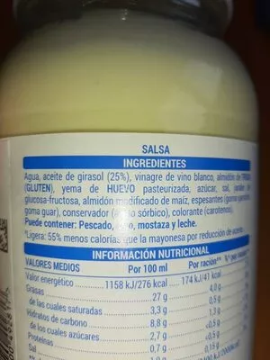 Lista de ingredientes del producto Ligera savora 600 ml