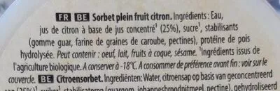 Lista de ingredientes del producto Carte d'or - Les bio sorbet citron de Sicile Carte D'or 450 ml (300 g)
