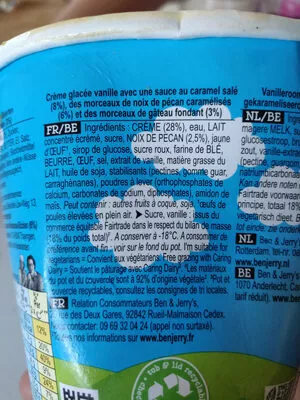 List of product ingredients Ben & Jerry's Glace en Pot Vanille Pecan Blondie Ben & Jerry's 465 ml (414 g)