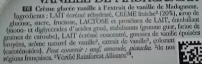 Lista de ingredientes del producto Carte D'or Glace Vanille de Madagascar Carte D'or, Unilever 900 ml (472 g)