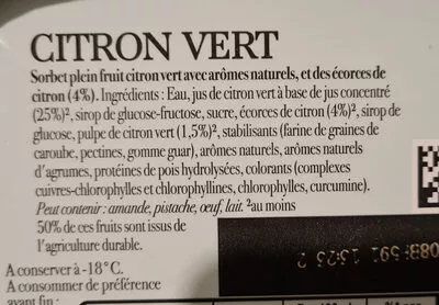 Liste des ingrédients du produit CARTE D'OR Glace Sorbet Citron Vert 900ml Carte D'or 585 g