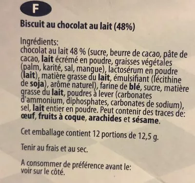 Liste des ingrédients du produit Chocolate biscuits Chess 