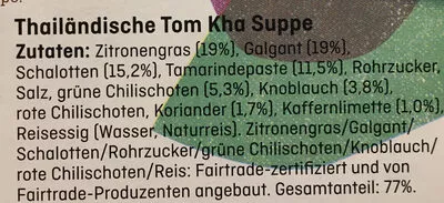 Lista de ingredientes del producto Thailändische Tom Kha Suppe Gewürzpaste aus Pathum Thani, mild fairtrade 