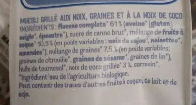 Liste des ingrédients du produit Granola au four Zonnatura 350 g