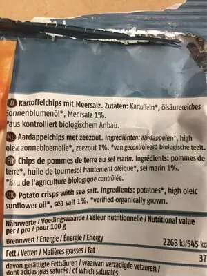 Liste des ingrédients du produit Kartoffelchips Meersalz De rit 125 g