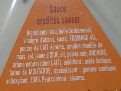 Lista de ingredientes del producto Amora Sauce crudités Caesar Amora 450 ml