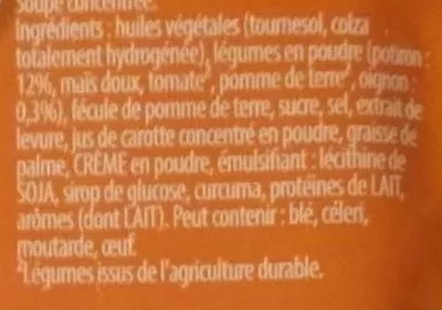 Liste des ingrédients du produit Potiron Soupissime Instant Knorr, Unilever 36 g (volume reconstitué 200 ml)