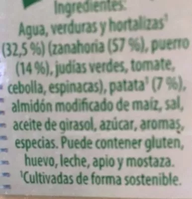 List of product ingredients Puré de zanahoria y puerro Knorr, Ligeresa 500 ml