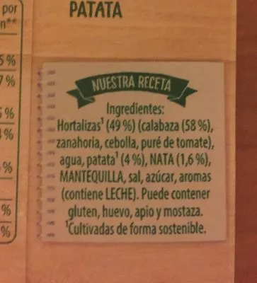 List of product ingredients Crema de calabaza Knorr 500ml