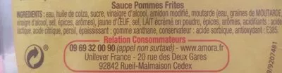 Liste des ingrédients du produit Amora Sauce Pommes Frites Flacon Souple Amora 448 g