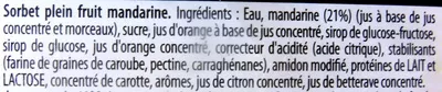 List of product ingredients Sorbet plein fruit, mandarine Carte d'Or, Unilever 650 g (1000 ml)
