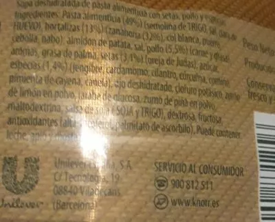 Lista de ingredientes del producto Sopa china de Sichuan sobre 69 g Knorr 