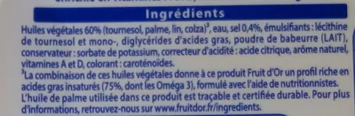 Liste des ingrédients du produit Oméga 3 - Margarine  doux Fruit d or, Fruit d'Or 250 g