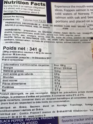 Liste des ingrédients du produit Smoked norwegian - Salmon Slices Foppen 341 g