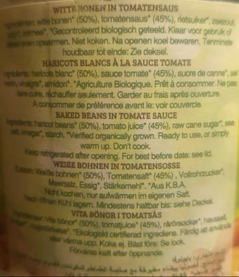 Liste des ingrédients du produit Haricots blancs à la sauce tomate bio Bionova 340 g
