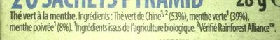 Liste des ingrédients du produit Lipton Thé Vert Bio Menthe Douce 20 Sachets Lipton 28 g