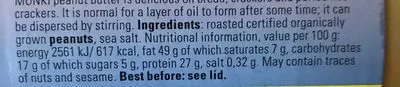 List of product ingredients Creme de cacahuete Monki 650 g