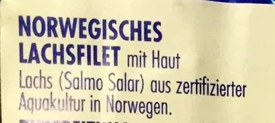 Lista de ingredientes del producto Norwegisches Lachsfilet mit Haut Profish Food 250 g