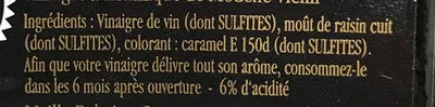 Lista de ingredientes del producto Maille Vinaigre Balsamique de Modène Vieilli Maille 25 cl (250 ml)