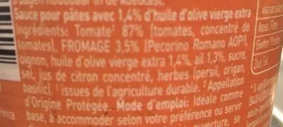 Lista de ingredientes del producto Pecorino Bertolli 