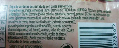 Liste des ingrédients du produit Sopa Deshidratada Minestrone Knorr Knorr 76 g