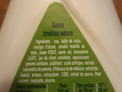 Lista de ingredientes del producto Amora Sauce crudités Nature Offre Saisonnière Amora 450 ml