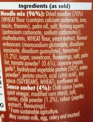 List of product ingredients Pot Noodle Chili Beef flavour Pot Noodle 90 g