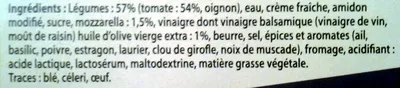 Lista de ingredientes del producto Douceur à l'Italienne tomates, mozzarella Knorr, Unilever 2 X 1 litre