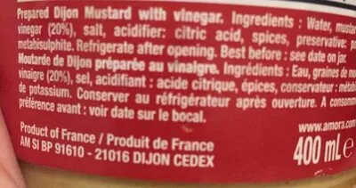 List of product ingredients Moutarde préparée - Fine et Forte Amora 400 ml