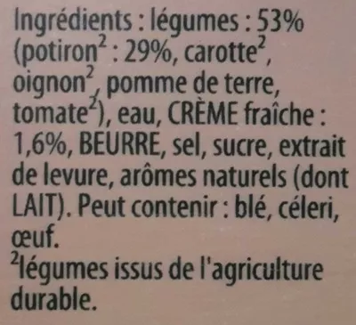 List of product ingredients Velouté de potiron à la crème fraîche Knorr 300 ml