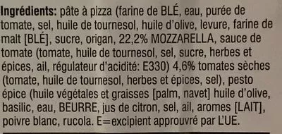 Lista de ingredientes del producto Pizza margheritz  